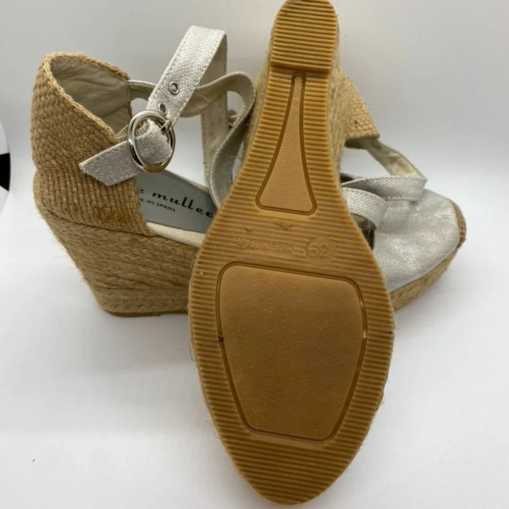 Bettye Muller silver canvas espadrille wed…